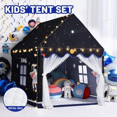 Дитяче намет-будиночок Wilwolfer з килимком для малюків: Принцесинний будиночок для дівчаток та хлопчиків - Великий намет для гри в приміщенні та на вулиці - Ідеальна іграшка для дітей, чорний з килимком