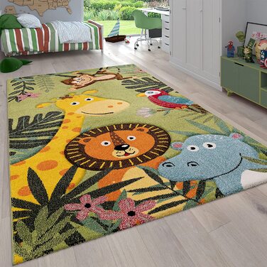 Дитячий килимок для дитячої кімнати Paco Home з коротким ворсом у вигляді тварин і джунглів, розмір колір (133 см в квадраті, зелений 5)