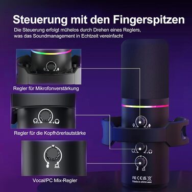 Сокодокс XLR/USB мікрофон з підставкою, мікрофон для стрімінгу з шумозаглушенням, регулятором гучності, мікрофон для подкастів, студії, геймінгу та запису