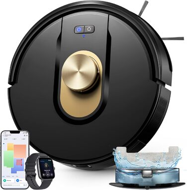 Робот-пилосос Vexilar W9 з функцією миття підлоги, 5000Pa, LiDAR навігація, тихий (50 dB), 150 хв роботи, 15 зон заборони, 5 карт, керування через додаток, пультом та голосовим асистентом