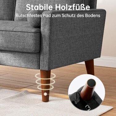 Диван Vesgantti 2-місний, 121 см, сучасний, з 2 подушками, сірий, для вітальні/квартири/офісу