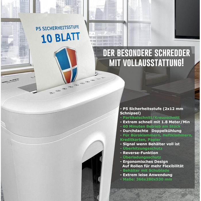 Професійний шредер для документів, безпека P5, 10 аркушів, леза для нищення, тихий, для офісу, нищення скріпок та степлерних скоб