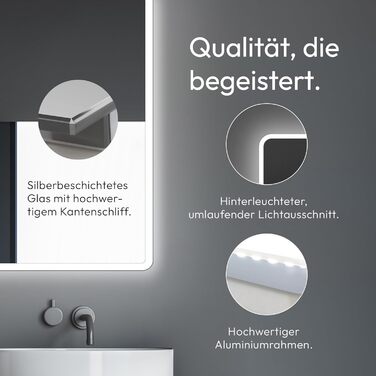 Дзеркало для ванної кімнати Talos Moon з підсвічуванням 120x70 см, вологостійке (алюмінієва рама, нейтрально-біле світло)