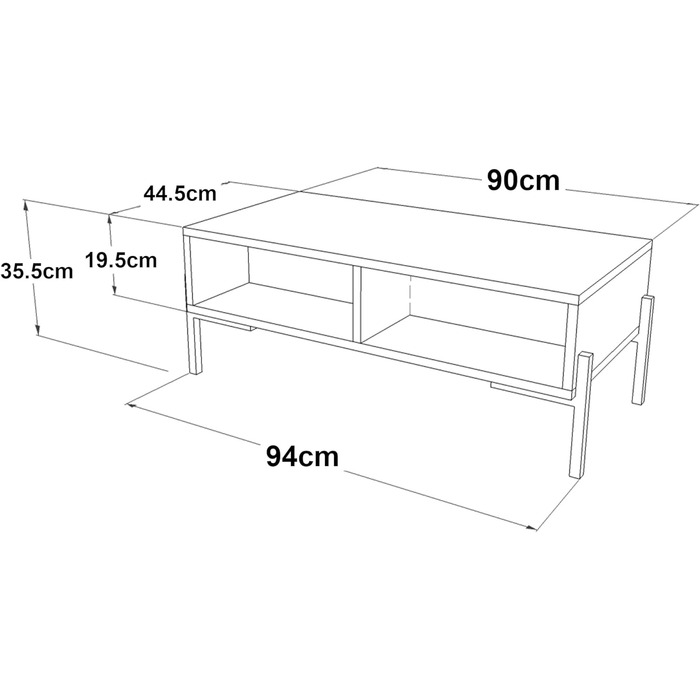 Журнальний столик Lemland Журнальний столик з 3 полицями Стіл для вітальні 35,5 x 94 x 44,5 см Журнальний столик Дуб сірий/Антрацит