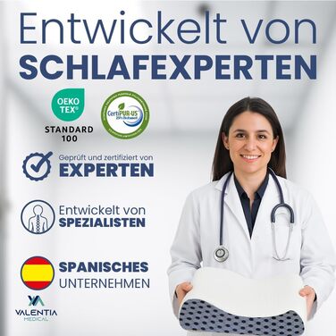 Ортопедична подушка для шиї Valentia Medical - подушка з ефектом пам'яті, сертифікат Oeko-TEX, для зняття болю в шиї, ергономічна, знімний чохол