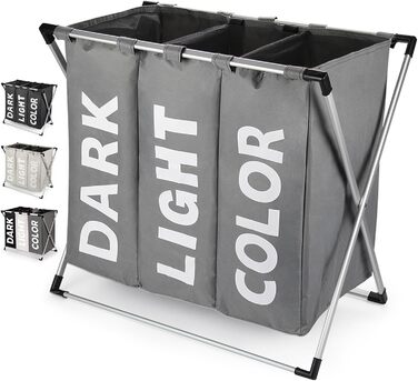 Сортувальник для білизни Oxford Trio з 3 відділеннями (102L), сірий | Кошик для білизни, контейнер для брудної білизни