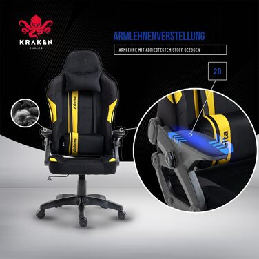 Ігрове крісло KRAKEN CHAIRS - чорно-жовте, ергономічне, для геймерів, вантажопідйомність 130 кг