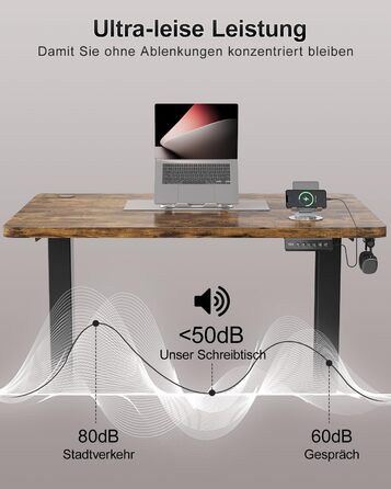 Дитячий стіл Airfish з регулюванням висоти 80x60 см, електричний, з функцією пам'яті. Стол для дому/офісу, стоячи/сидячи. Колір: Коричневий.