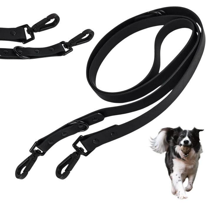 Повідець для собак Favvity Pet Чорний, регульований, миється, водонепроникний, надміцний, подвійний повідець довжиною 1,8 м, повідець для собак (чорний)