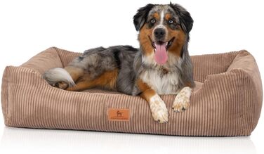 Лежак для собак Knuffelwuff з вельвету з витканим вручну персонажем Olivia M-L - знімний чохол - можна прати - для великих, середніх і малих собак (105 x 75 см, коричневий)