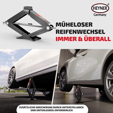 Підйомник гідравлічний ножичний HEYNER® 2т з кейсом, храповий механізм 17мм, гумові накладки, висота підйому 98-442мм. Автомобільний домкрат, сертифікат TÜV/GS