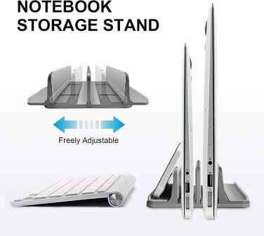 Металевий підставка для ноутбука Vertikaler, 4 слоти, вертикальний MacBook/HP/Chromebook до 44.5 см (17.5 дюймів), сірий