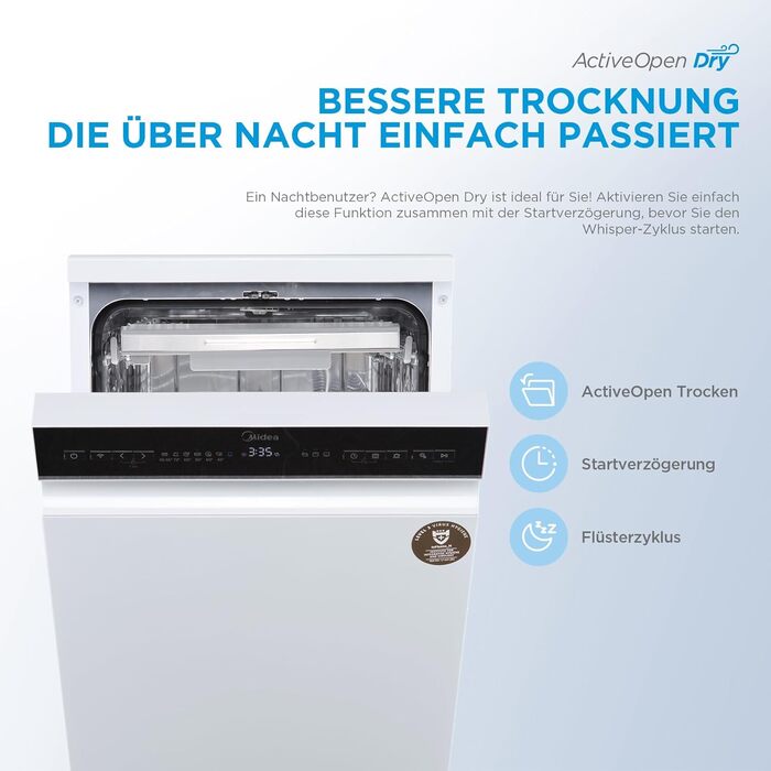 Посудомийна машина Midea SF 3.45N PRO: 9 комплектів, Inox, Wi-Fi, 47 dB, 3/6/9h таймер, 45 см