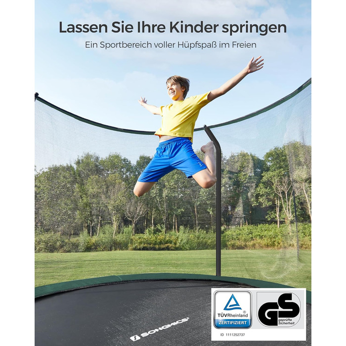 Батут SONGMICS садовий Ø366 см з захисною сіткою та драбиною, чорно-зелений