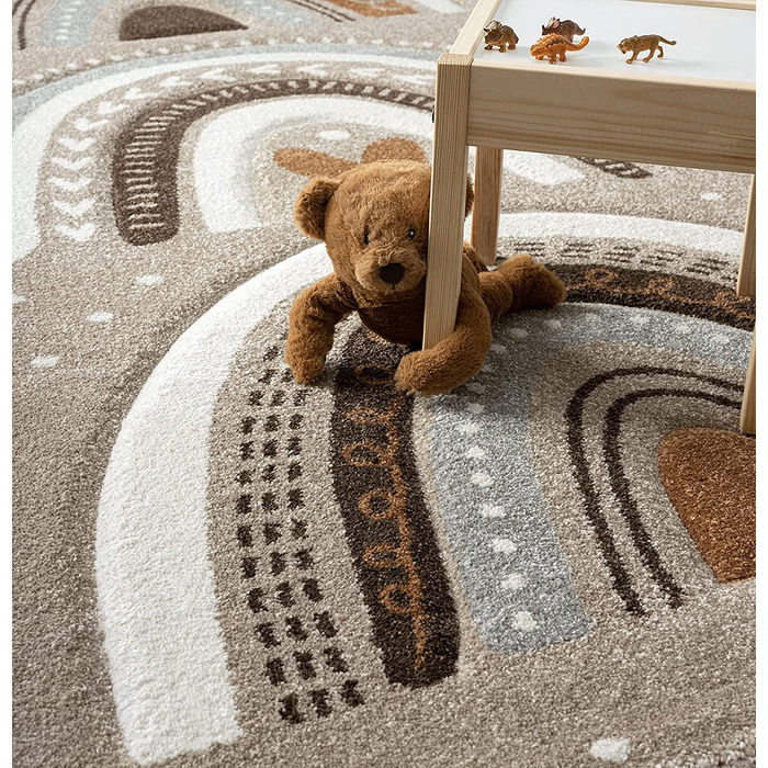 Сучасний м'який дитячий килим, м'який ворс, легкий у догляді, стійкий до фарбування, яскраві кольори, Райдужний візерунок, (160 х 230 см, бежевий)