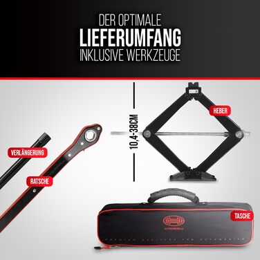 Підйомник домкрат Heyner 2т гідравлічний ножичний з кейсом та гумовою накладкою, висота підйому 98-442 мм, TÜV/GS