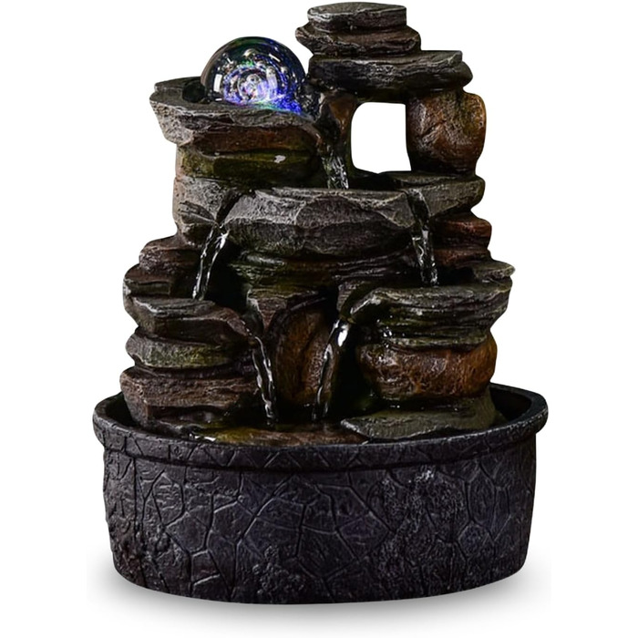 Джерело води Zen'Light від Zimmerbrunnen: природний водоспад з ефектом каменів та кольоровим LED-підсвічуванням. Ідеальна декор для дому, медитації та релаксації. Об'єкт Фен-Шуй для щастя. Висота 23 см (Satya)