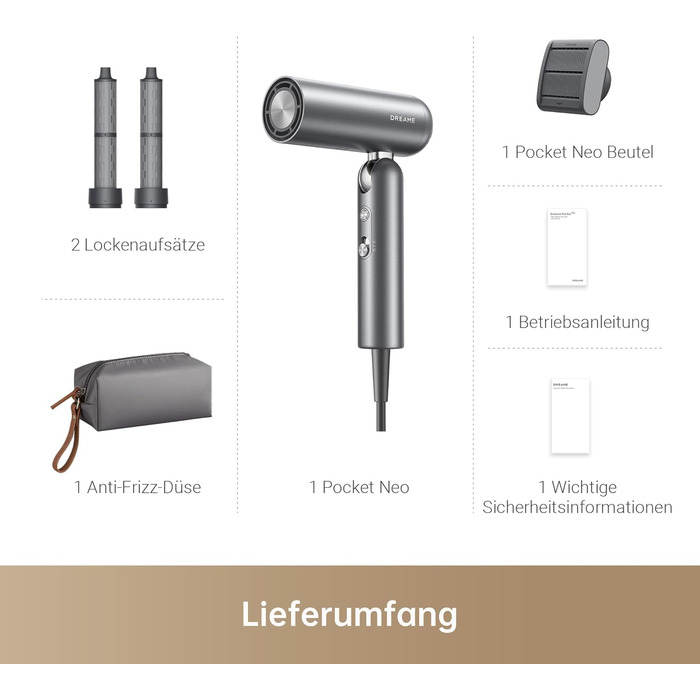 Фен Dreame Hair Gleam Pocket Neo: Швидка сушка, іонізація, регулювання температури, рожевий