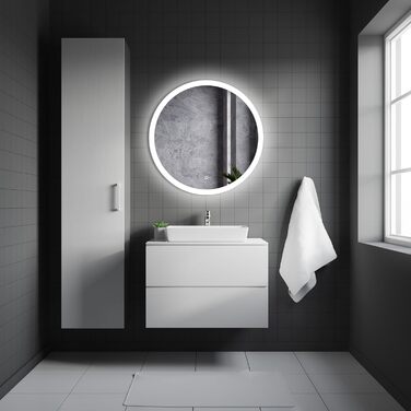 Круглий дзеркало для ванної кімнати 80 см з LED підсвічуванням та сенсорним вимикачем, натурально-біле світло (діаметр 80 см)