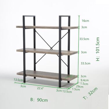 Книжкова шафа Mudmasa, вузька полиця, дитяча кімната/кабінет, 32x90x101.5 см, 3 яруси, сірий