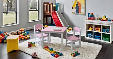 Дитячий стіл та 2 стільці, комплект меблів для дитячої кімнати, 60x50x50 см (Рожевий/Білий)