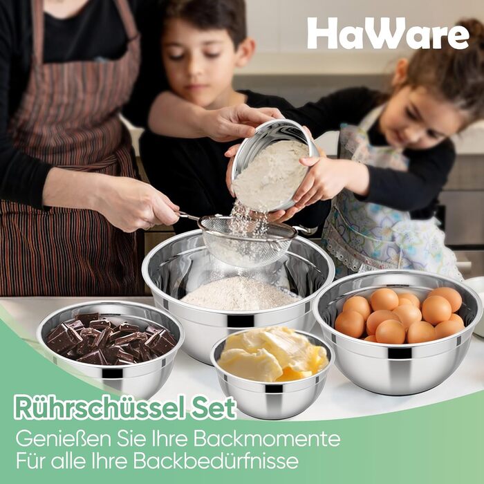 Набір місок HaWare з нержавіючої сталі, 7 шт., з кришкою, для приготування їжі, миття в посудомийній машині, об'єм 6.5/4.5/3/2.5/1.5/1.2/0.7 л (Чорний, силіконове дно)