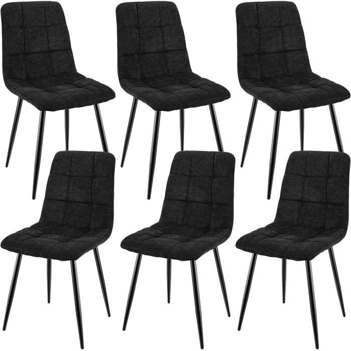 Набір обідніх стільців, 6 шт., з м'яким сидінням, з льонової тканини та чорними металевими ніжками, смугастий дизайн, для вітальні, кухні, спальні, ресепшн