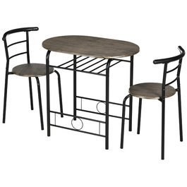 HOMCOM Bistro-Set обідній стіл/кухонний стіл з кріслами, 1 стіл, 2 крісла, 80 см x 53 см x 74,5 см, Чорний | Aosom