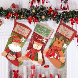 Різдвяна панчоха, чобіт Санти, подарунковий пакет, 3D плюш, ідеально підходить для каміна та ялинки, 3 шт.