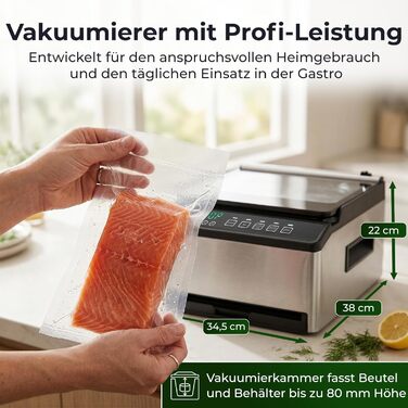 Вакууматор KLAMER Vakuumierer Pro 80 (2025) для сухих та вологих продуктів, для Sous Vide, з пакетами та шлангом