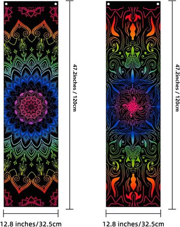 Упаковки Blacklight Mandala Tapestry UV Reactive Bohemian 120x32.5см для спальні/вітальні, 2