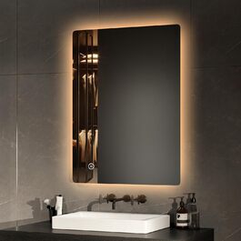 Дзеркало для ванної кімнати EMKE з підсвічуванням 50x70 см, 3 кольори світла, регулювання яскравості, антизапотівальне покриття, таймер 3 години, сенсорне управління