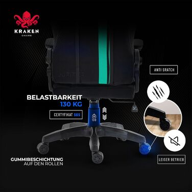 Крісло ігрове KRAKEN CHAIRS чорно-морського кольору, тканинне, ергономічне, для геймерів, вантажопідйомність 130 кг