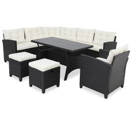 Polyrattan Corner Lounge чорний/кремовий з подушкою