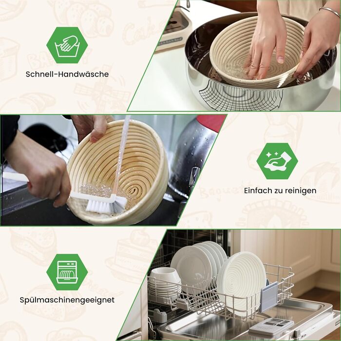 Набір для закваски GEEKHOM: 14 предметів для випікання хліба (заквасочний кошик круглий та овальний, склотара 650 мл, скребок для тіста)