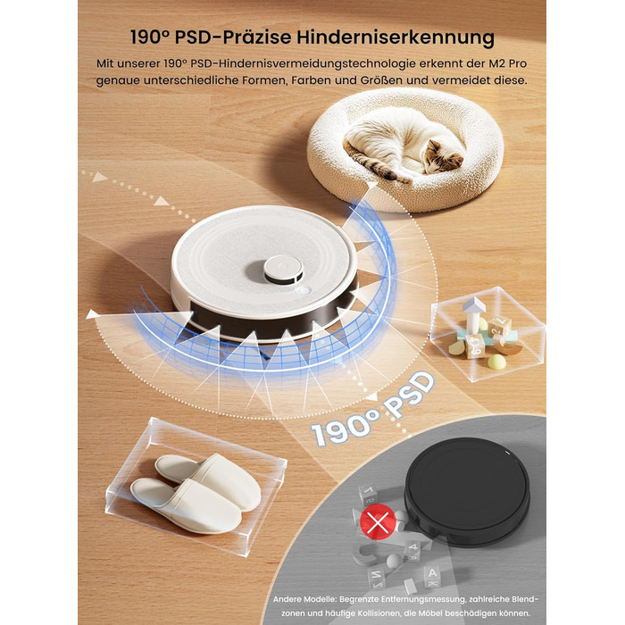 Робот-пилосос LEFANT M2 Plus з картографією, лазерною навігацією, 6000Pa, персоналізованим прибиранням, WiFi/App/Alexa, чорний