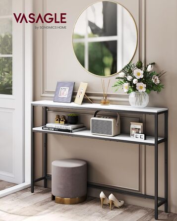 Консоль VASAGLE - вузький столик для вітальні/коридору з 2 полицями, 20 x 100 x 80 см, сірий/чорний, LNT131B22