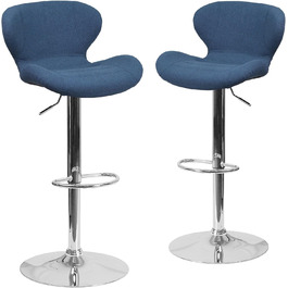 Барний стілець Flash Furniture Denville, тканинний, регульований по висоті, з вигнутою спинкою та хромованою основою, 2 шт., блакитний