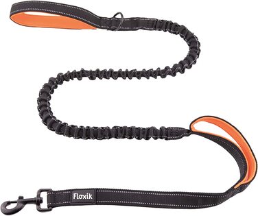 Еластичний повідець для собак Floxik 150 см повідець для собак преміум-класу, включаючи еластичний повідець для собак Floxik. Короткі керівництва різних розмірів / 1 м / 1,20 м/ 1,50 м) / Чорний / помаранчевий і світловідбиваючий