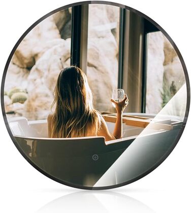 Дзеркало для ванної кімнати HUOLE з LED-підсвічуванням, настінне, з сенсорним вимикачем та захистом від запотівання, 6400K (60x60x4,5 см)