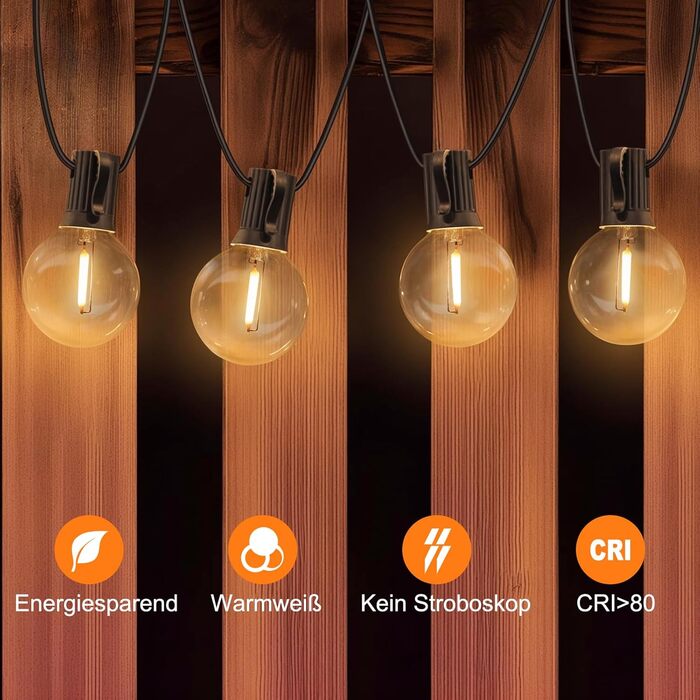 BRIMAX LED гірлянда для вулиці 30м, IP44, 46+4 лампочки G40, 2200K, розширювана, для кемпінгу, свят, вечірок