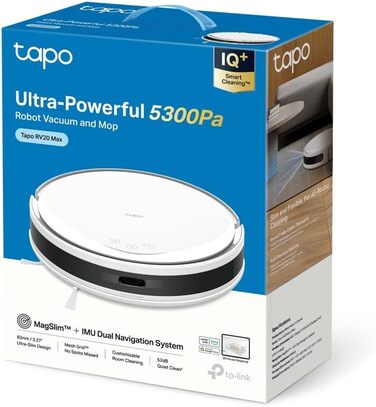 Робот-пилосос Tapo RV20 Max з функцією миття, 5300Pa, LiDAR-навігація, сумісний з Alexa & Google Assistant, білий