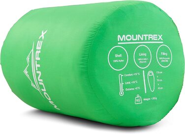 Дитячий спальний мішок MOUNTREX - портативний, як рюкзак - дитячий спальний мішок (175 x 70 x 45 см) Легкий і компактний для активного відпочинку, подорожей, наметів, кемпінгу-спальний мішок мумії-підкладка з 100 бавовни (зелений / помаранчевий, 175 x 70 