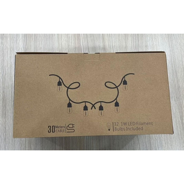 Ланцюжок прикрас для зовнішнього використання 30 м, ST45, LED, E27, тепле біле світло 2700K, IP65, вологостійкий, 30 x 1W, скляні лампочки S14 для вечірок та святкування