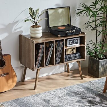 Сумка для вінілових платівок LELELINKY: стійка підставка для 220 платівок, з міцними дерев'яними ніжками, Mid-Century стиль, біле вінілове сховище (дуб)