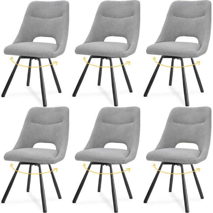 LEWE Комплект з 6 обертових стільців для їдальні, кухонних, вітальні та спальні, ергономічні, без підлокітників, з тканини кашемір (сірий)
