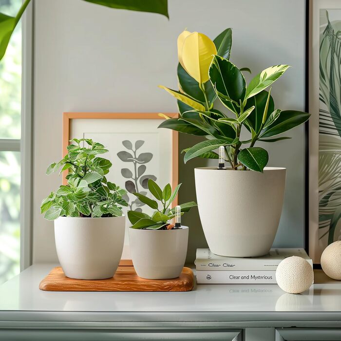 Набір горщиків для квітів T4U 15см з автополивом та індикатором рівня води, 4 шт. (білий, 22*21см)