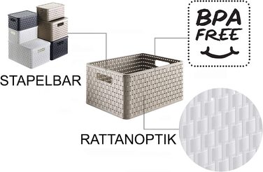 Набір із 3 коробок для зберігання Ротанг Look, пластик (PP) без бісфенолу А, 3 x A4/28 л, (43 x 33 x 21,5 см), 3 (бежевий)