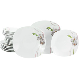 CreaTable Серія Square Orchidee: 18-частинний порцеляновий сервіз для 6 осіб (кавовий сервіз)