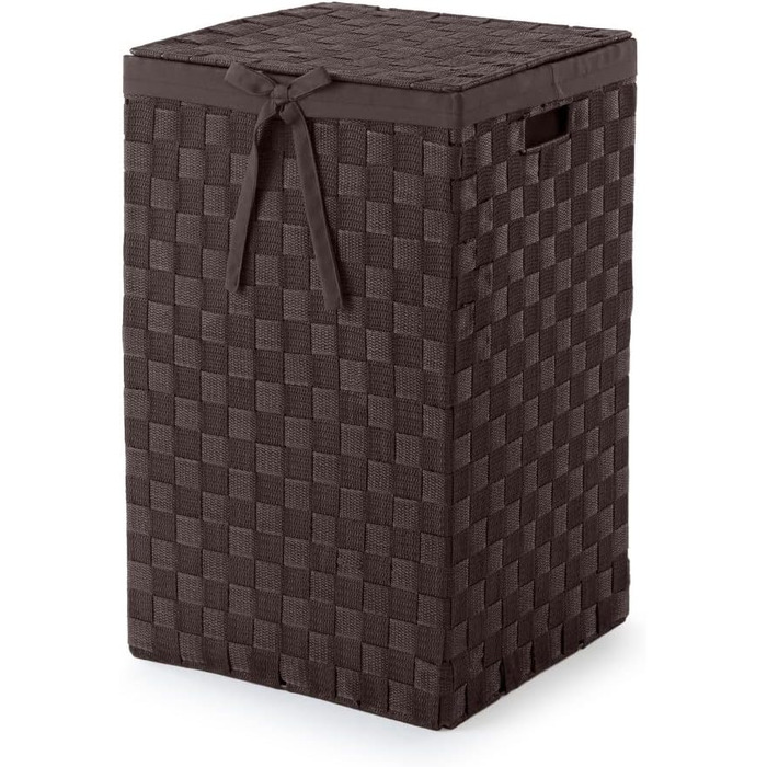 Кошик для білизни RAN6892 Stan з кришкою, ручками, плетіння з металевим каркасом, знімний вкладиш з льону, 30 x 30 x 50 см, Коричневий, Шоколадний, 30 x 30 x H.50 см